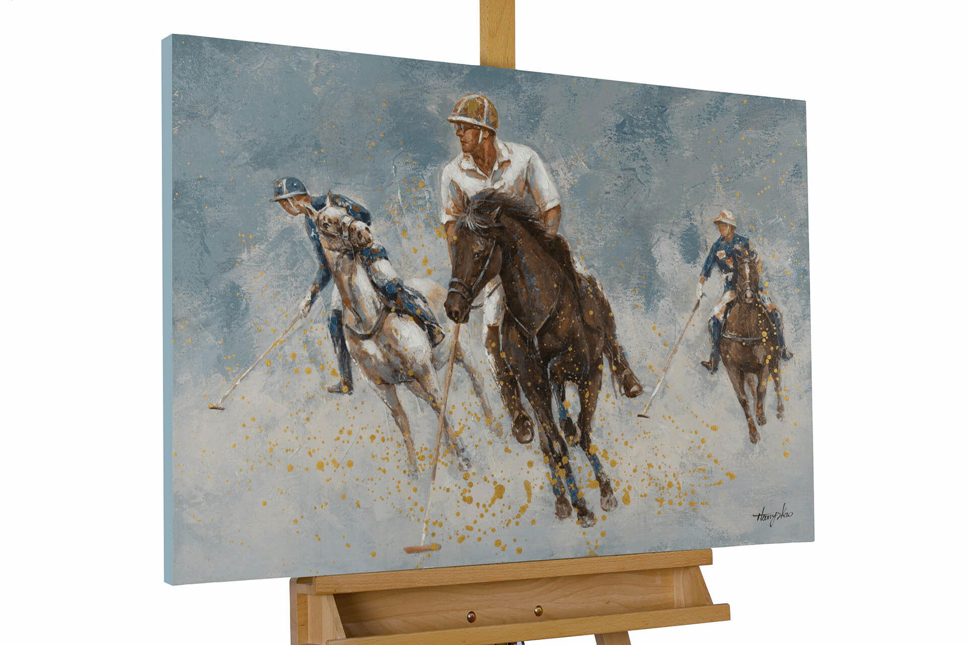 KUNSTLOFT RUČNĚ MALOVANÝ AKRYLOVÝ OBRAZ MODRÝ/ZLATÝ, 90/60 CM
