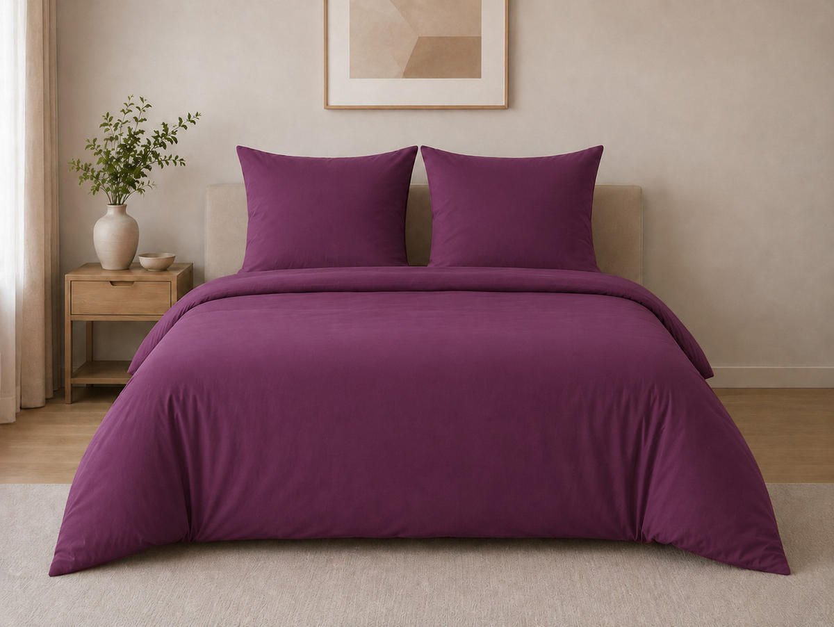BETTWÄSCHE 3-teilig 200/200 cm UNI DUNKELLILA - Aubergine, Textil (200/200cm) - ROLFNERS