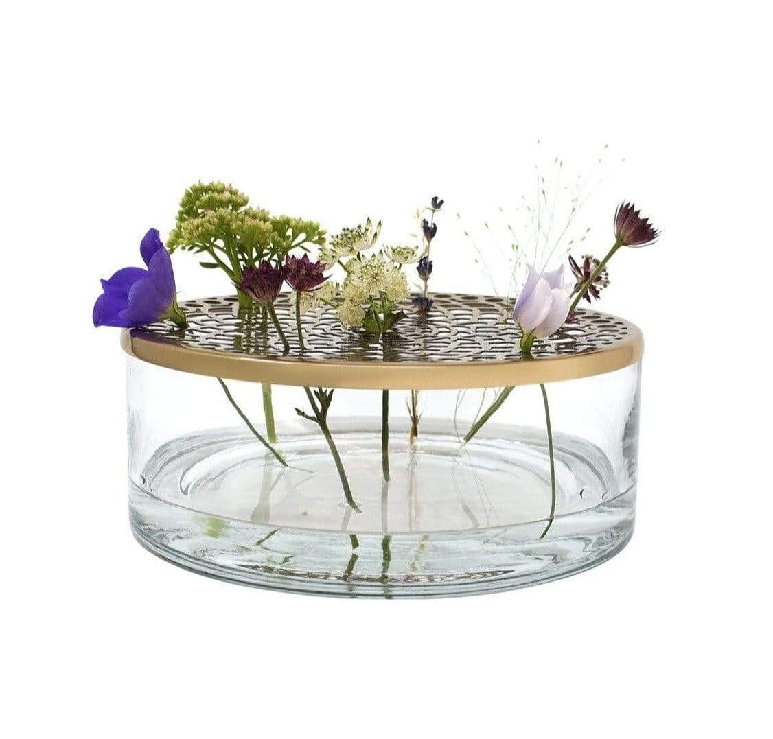 VASE Buket Ikebana aus Eisen und Glas Ø20,5/7 cm - Goldfarben, Glas (7cm) - LaLe Living