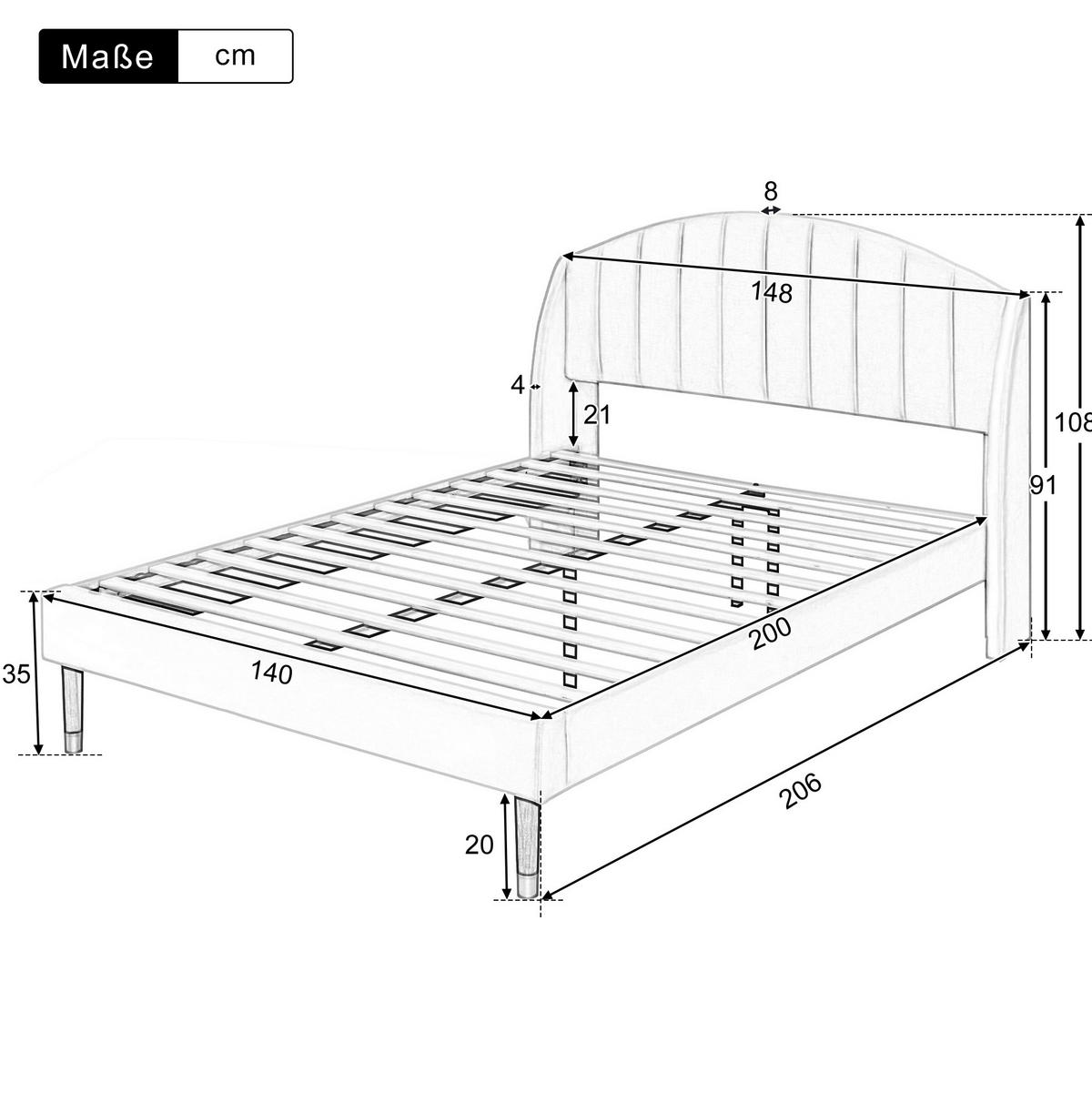 POLSTERBETT mit Lattenrost 140x200 cm Samt Beige - Beige, Metall (140/200cm) - Meubliv