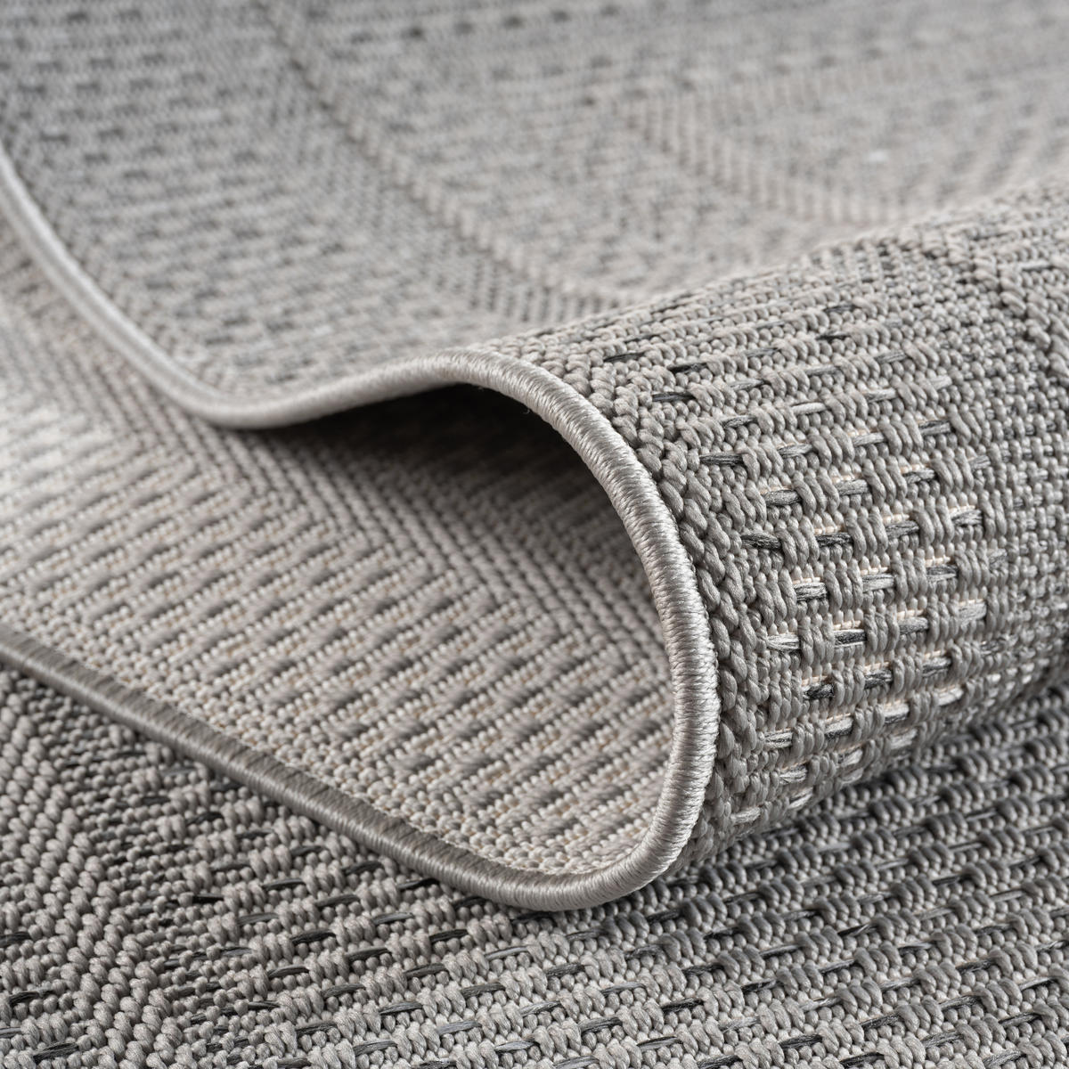TEPPICH Outdoor Flachgewebe Bordürenmuster Polypropylen Terrasse Grau Rechteckig 120x170 - Grau, Textil (120/170cm) - KADIMA DESIGN