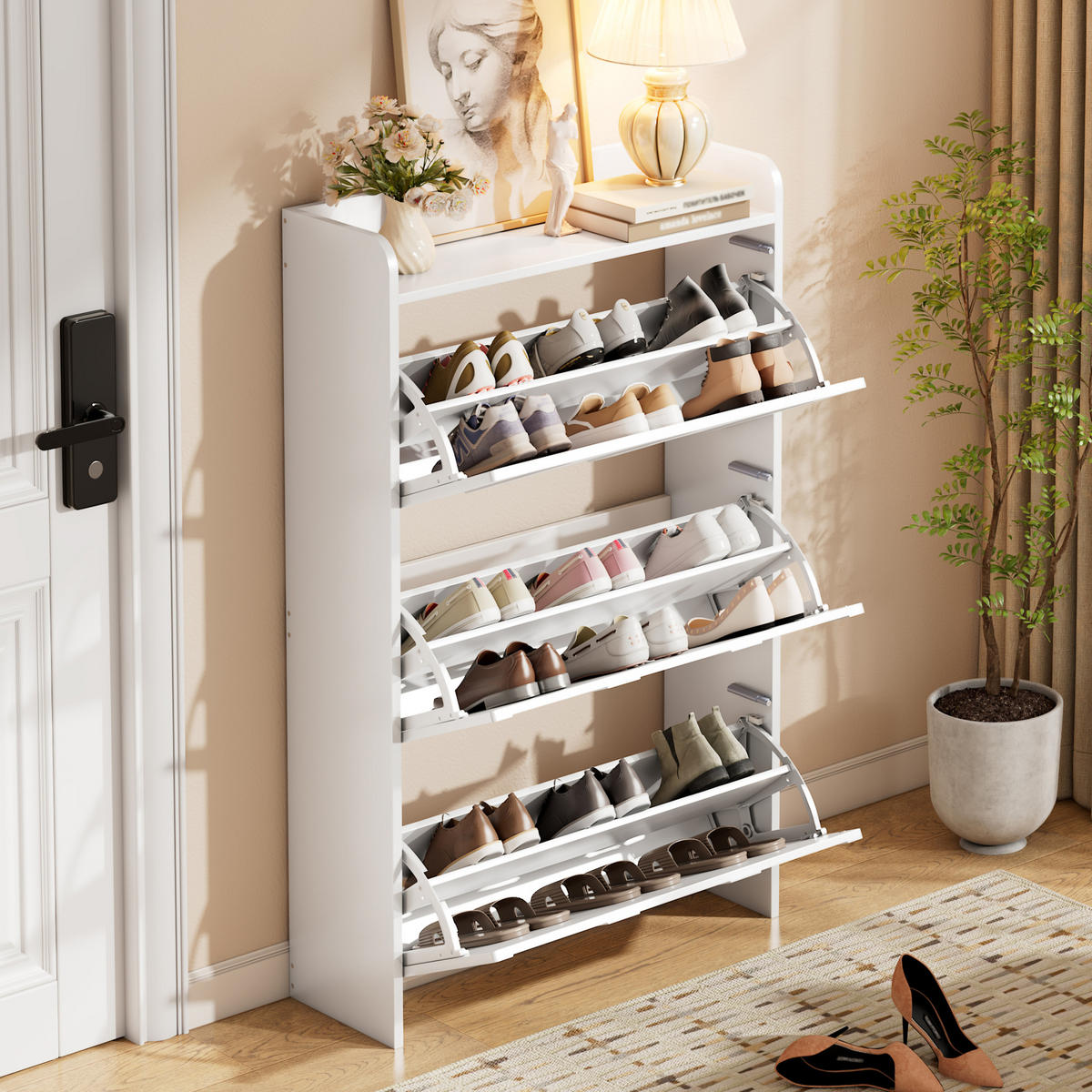 SCHUHSCHRANK aus MDF 70x25x120cm in Weiß mit 6 Fächern - Weiß, Holzwerkstoff (70/102/25cm) - Modfu