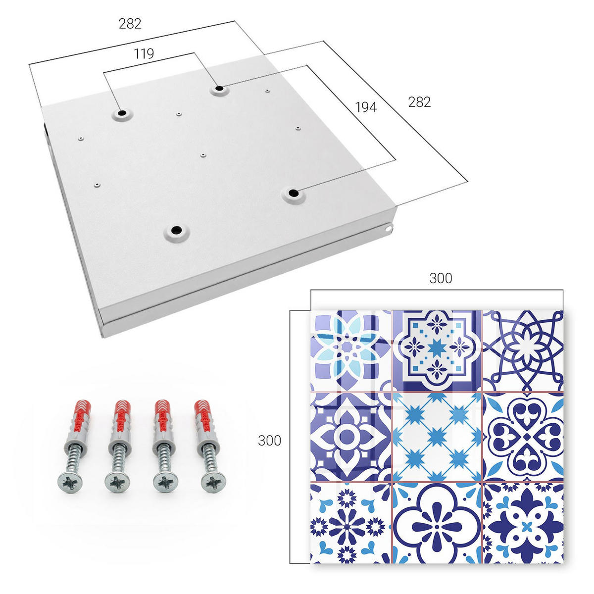 SCHLÜSSELBOX Weiß 30x30 cm – Türöffnung nach rechts - Geometrische Muster - Blau, Metall (30/30/5cm) - TULUP