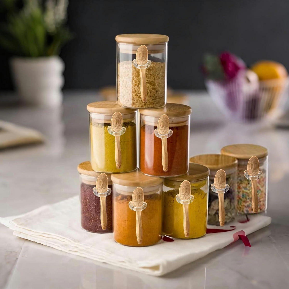 VORRATSGLÄSER Set mit Löffeln 8-teiliges Set 210 ml - Multicolor, Glas (2.5/8.9/2.5cm)