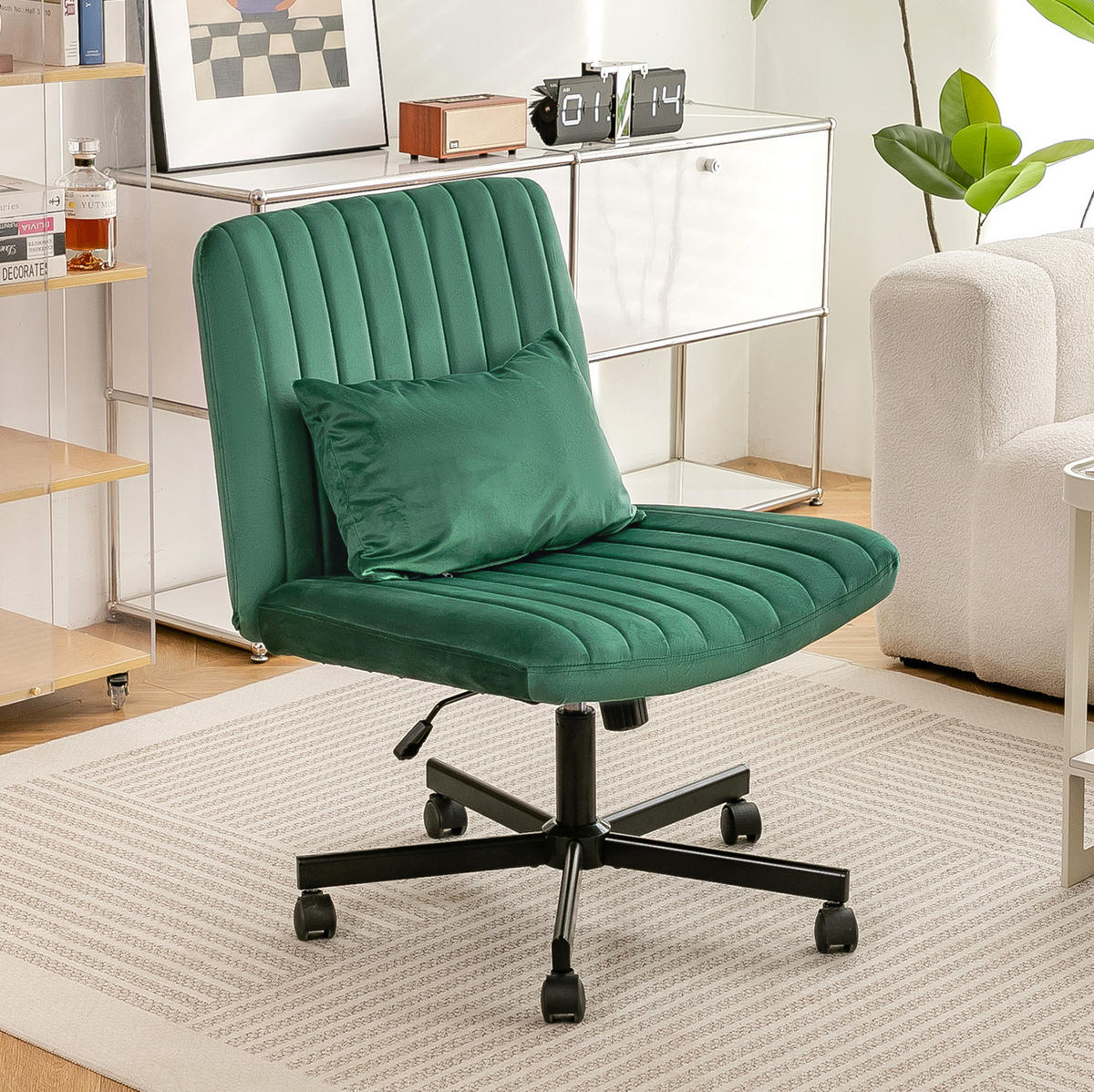 BÜROSTUHL höhenverstellbar Stoff Green mit Rollen - Grün, Kunststoff (25.2/33/21.5cm) - Meubliv
