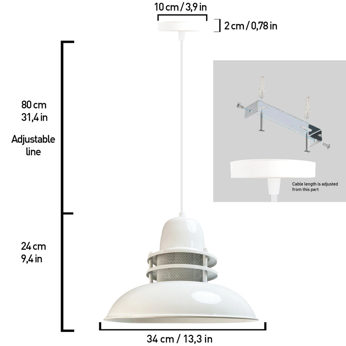 PENDELLEUCHTE Torch - Weiß, Metall (24/34/24cm) - Bamyum