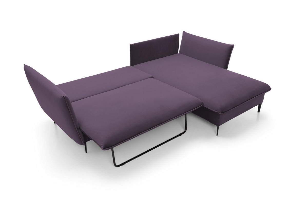 ECKSOFA GLOSS mit Schlaffunktion, Ottomane & goldenen Füßen – Samtsofa im GLOSSour-Stil mit Zierkissen, 258x167x91 cm, Rechte, HELL GRAU - Hellgrün, Holz/Textil (258/167cm) - DomoHome