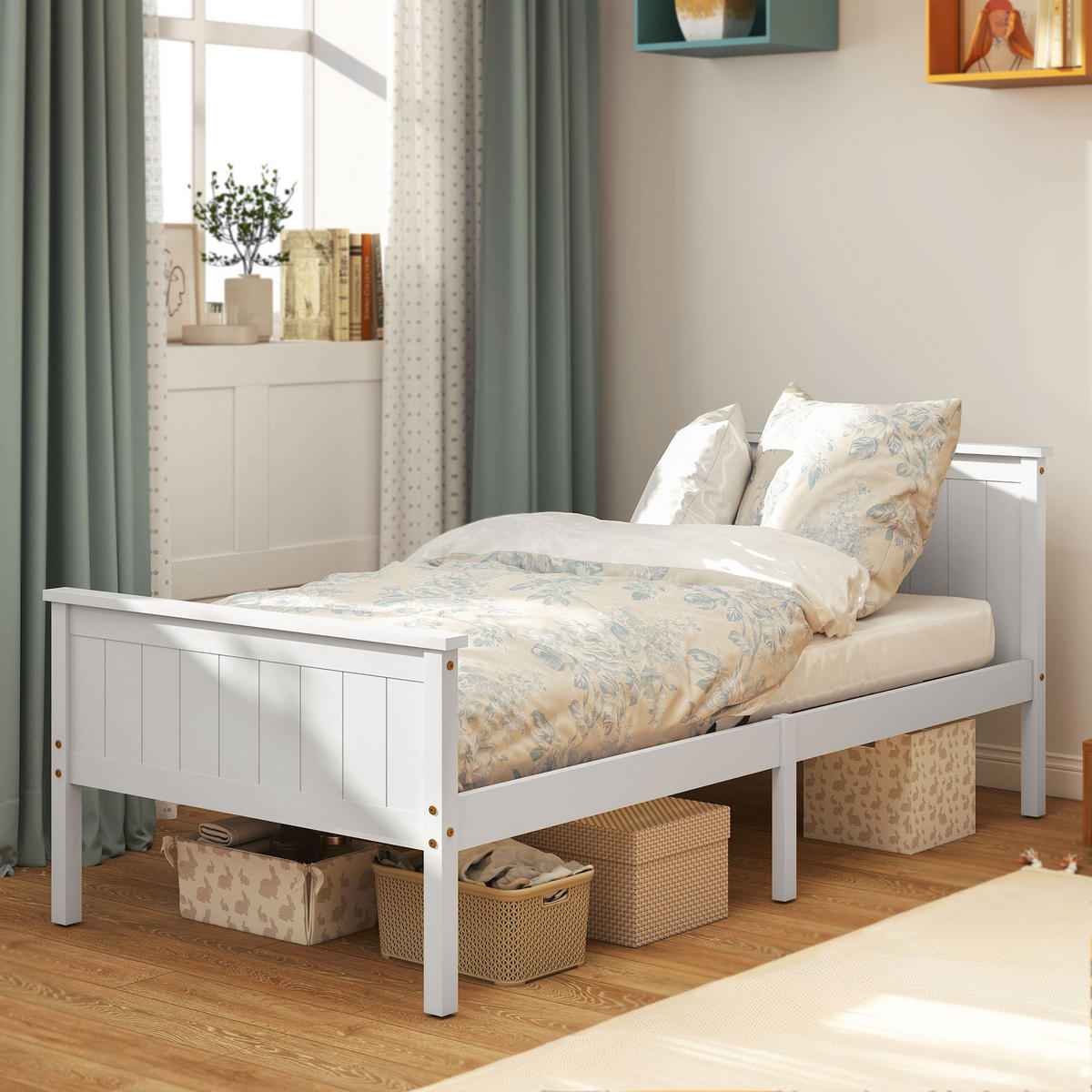 BETT 90x200 cm DE-14609 mit Lattenrost, Kopfteil und Fußteil Weiß - Weiß, Textil (90/200cm) - ComfortXL