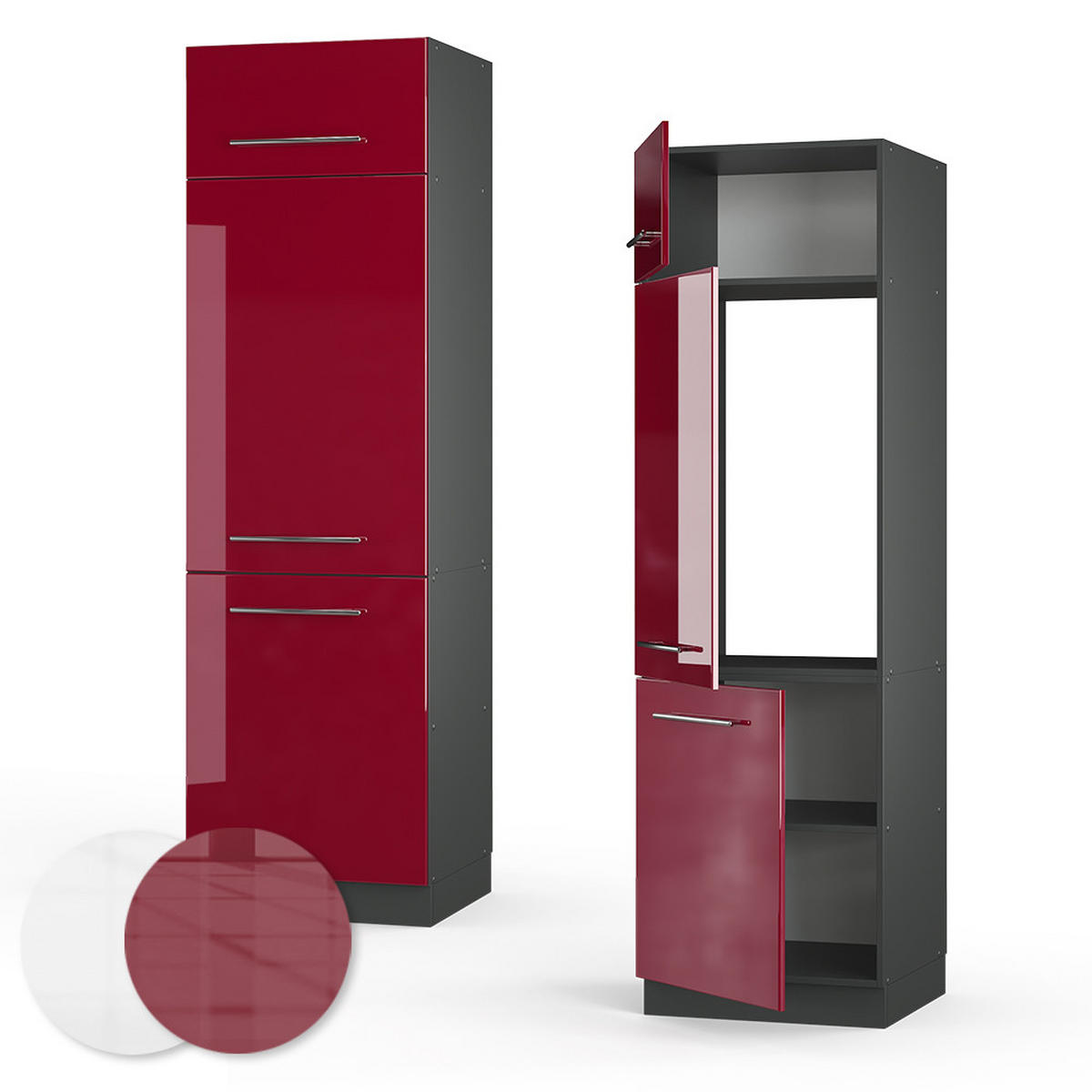 KÜCHENSCHRANK Fame-Line Bordeaux Hochglanz 60 cm - Bordeaux/Anthrazit, Holzwerkstoff (60/206.8/58.1cm) - Vicco