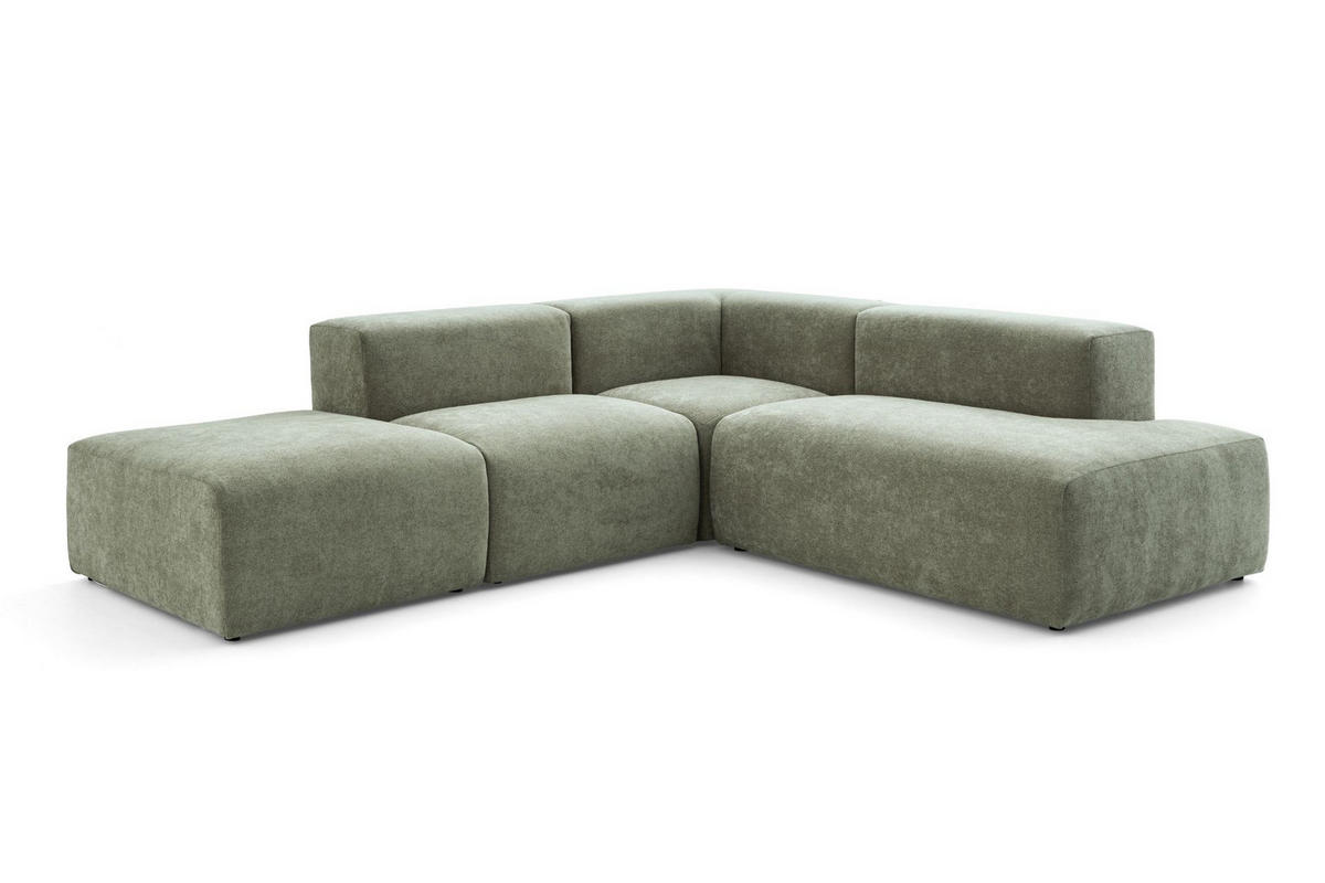 4-SITZER modulares Ecksofa HEAVEN SET 3 Rechts, Breite 270 cm Webstoff Grün - Schwarz/Grün, Holz/Kunststoff (270/245cm) - Muffo