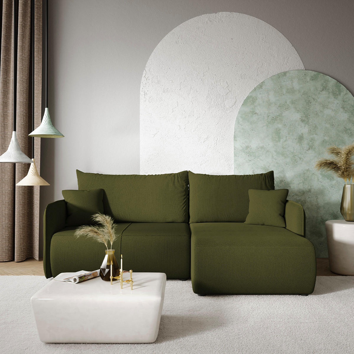 ECKSOFA Claudio 3 Sitzplätze Grün - Grün, Holz (207/148cm) - Petits-meubles