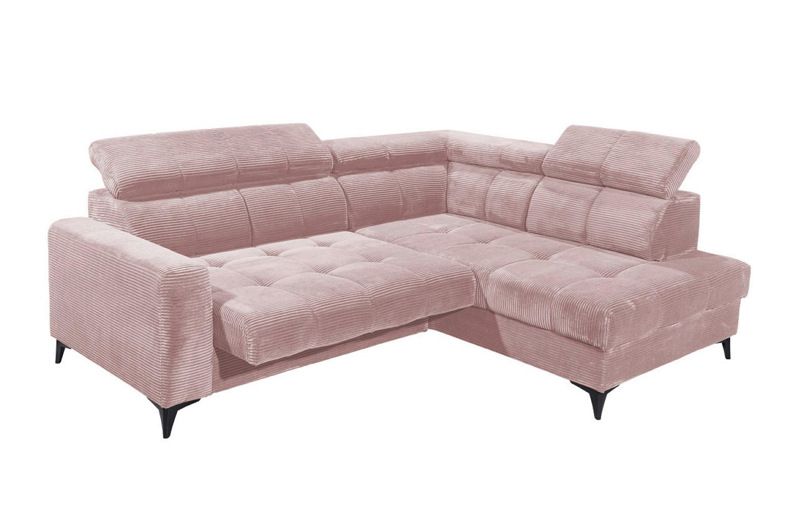 ECKSOFA mit elektronische Sitztiefenverstellung, USB-Anschluss und stilvollem Breitcord-Bezug - Rosa, Textil (200/243cm) - ed exciting design