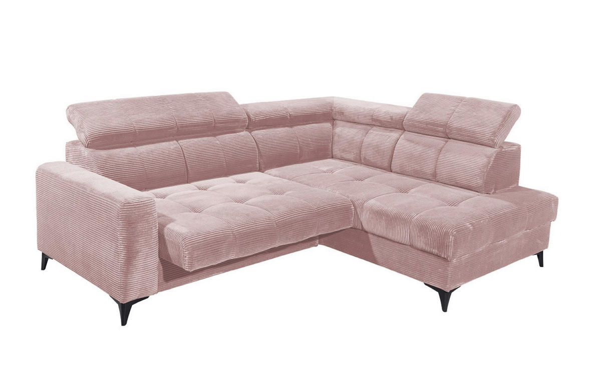 ECKSOFA mit elektronische Sitztiefenverstellung, USB-Anschluss und stilvollem Breitcord-Bezug - Rosa, Textil (200/243cm) - ed exciting design