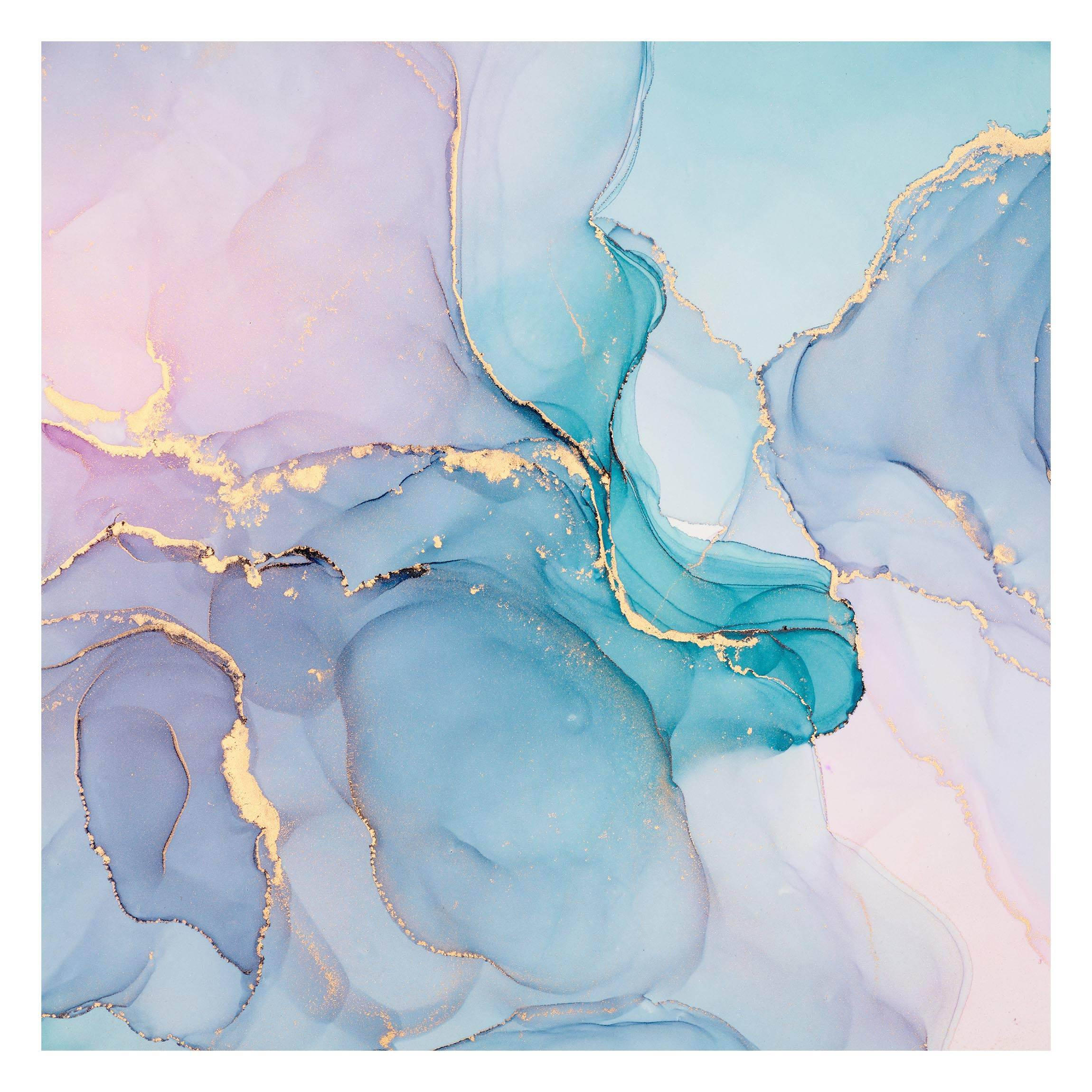 FOTOTAPETE Aquarell Pastell Türkis mit Gold 288/288 cm - Pastellblau, Papier (288/288cm) - Bilderwelten