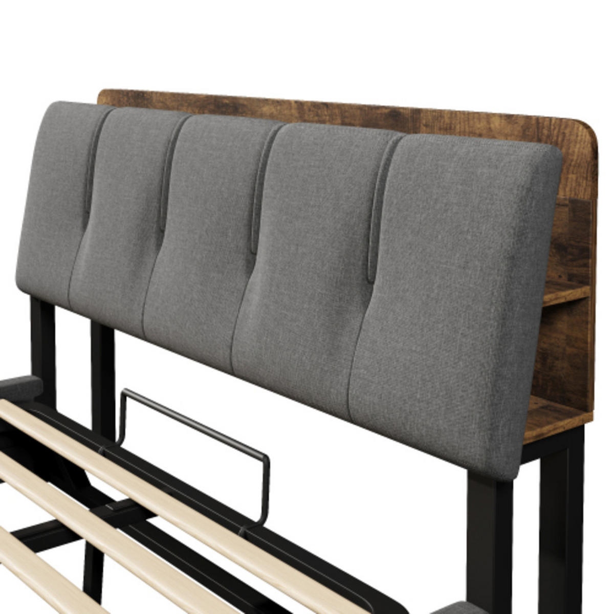 POLSTERBETT grau 218×142×107 cm aus Leinen-Stoff mit Stauraumkopfteil, Hydraulikbettkasten - Grau, Textil (140/200cm) - Luhomfu