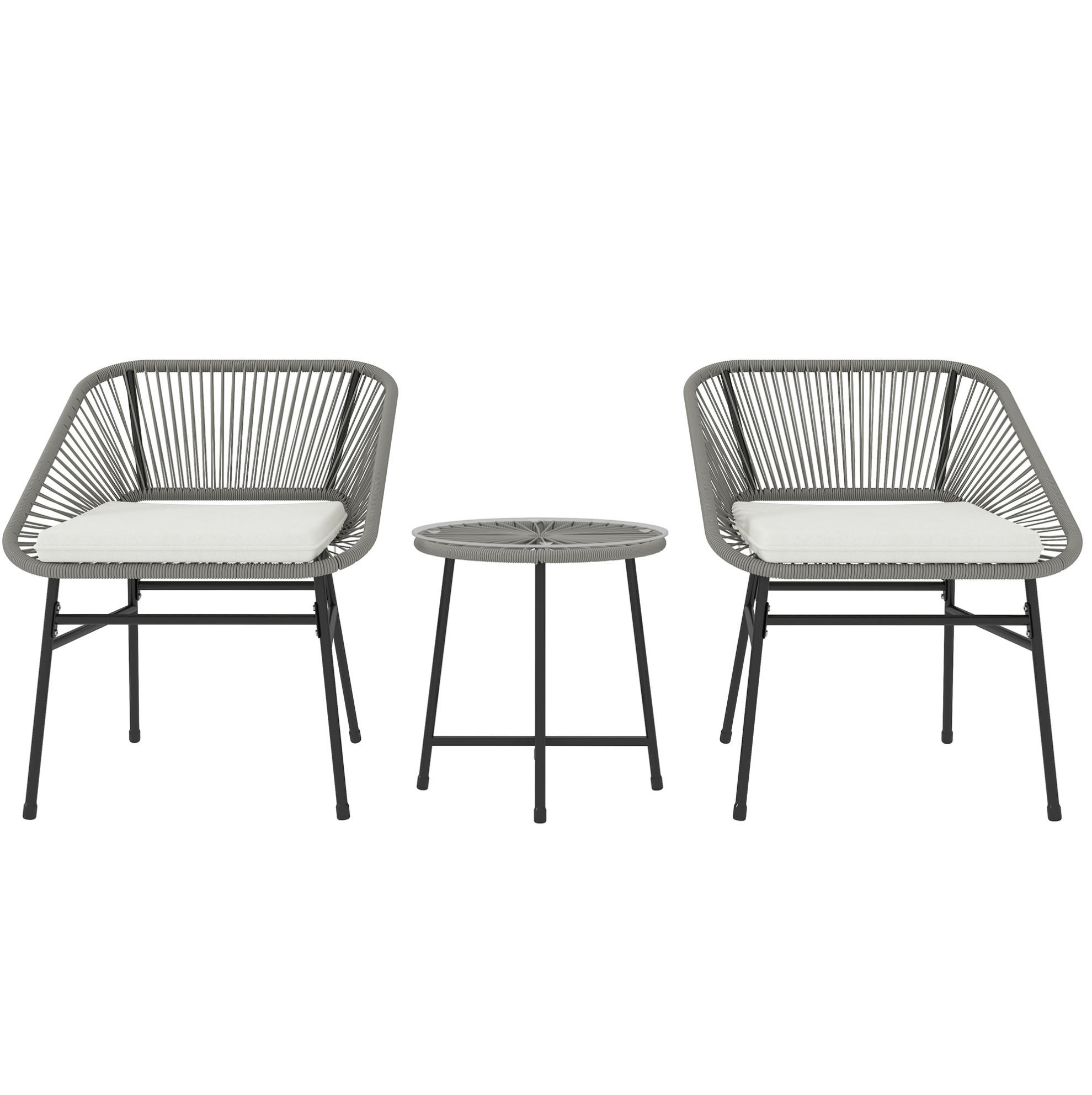 BALKONMÖBEL-SET 63/65/76 cm dunkelgrau aus Rattan mit Kissen - Dunkelgrau, Naturmaterialen - OKWISH