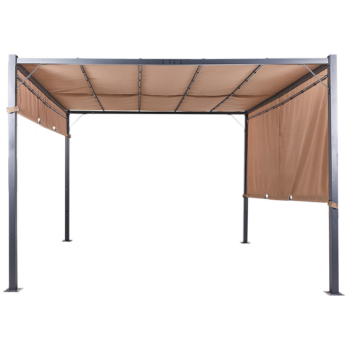 PERGOLA s LED osvětlením Ocel hnědá 310/310 cm Parga - černá/hnědá, kov (310/215/310cm) - Beliani
