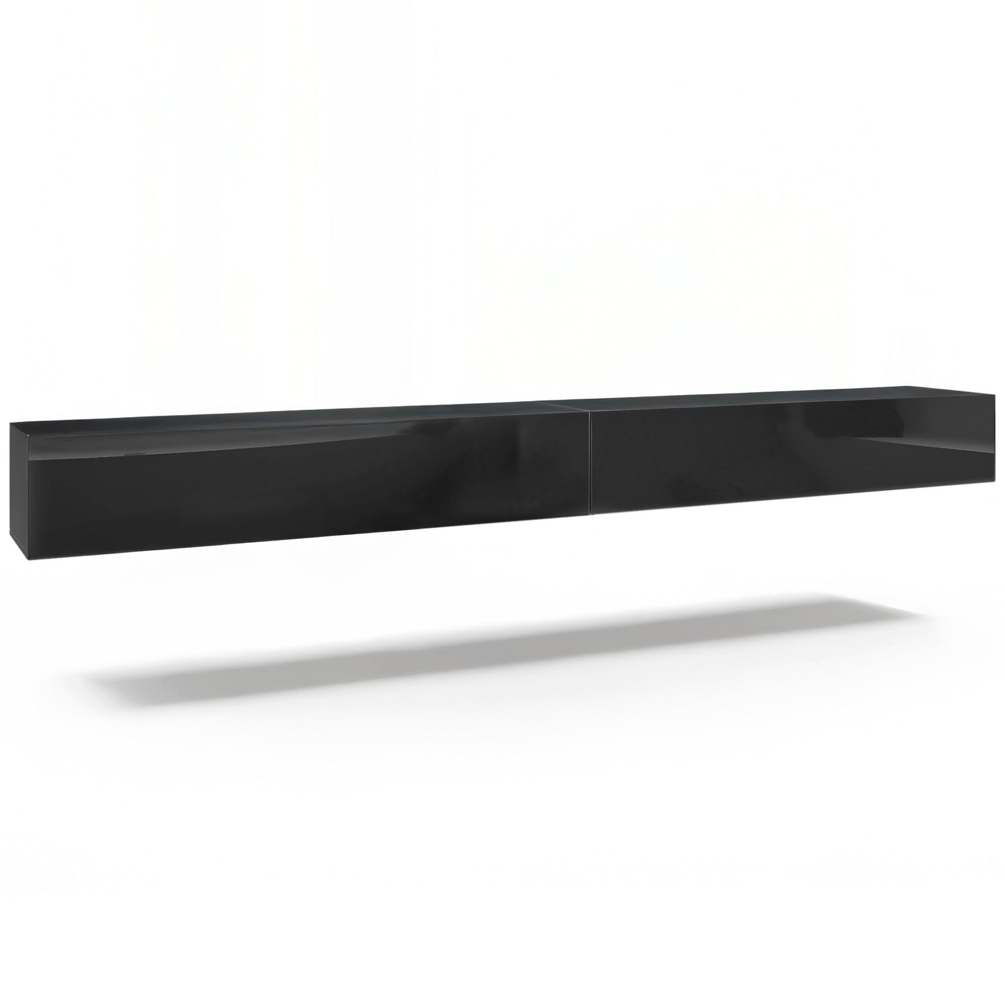 LOWBOARD Lia, hängendes Tv-Board, Moderner Fernsehschrank 330 cm lang Fernsehtisch 2er Set, Schwarz matt/Schwarz Hochglanz (38,5 x 330 x 30 cm) - Schwarz Hochglanz, Holzwerkstoff (330/30/38.5cm) - InnoFurn