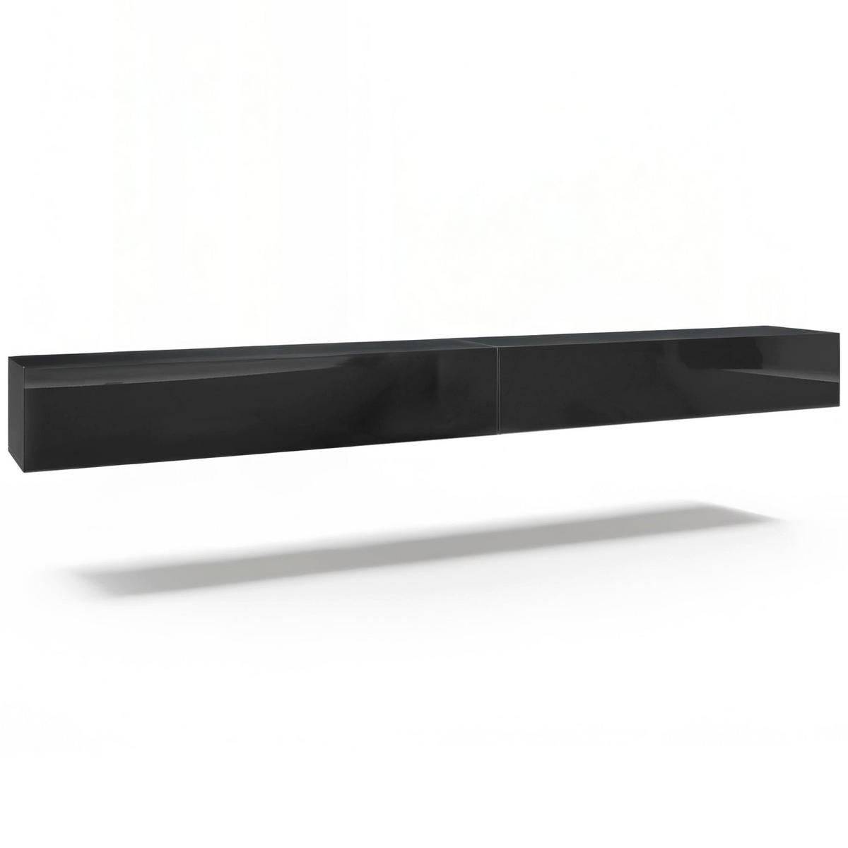 LOWBOARD Lia, hängendes Tv-Board, Moderner Fernsehschrank 330 cm lang Fernsehtisch 2er Set, Schwarz matt/Schwarz Hochglanz (38,5 x 330 x 30 cm) - Schwarz Hochglanz, Holzwerkstoff (330/30/38.5cm) - InnoFurn