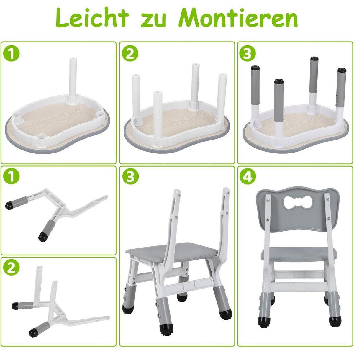 KINDERTISCH- und Stuhlset 3-teilig höhenverstellbar Grau - Multicolor, Kunststoff (60/60/80cm)