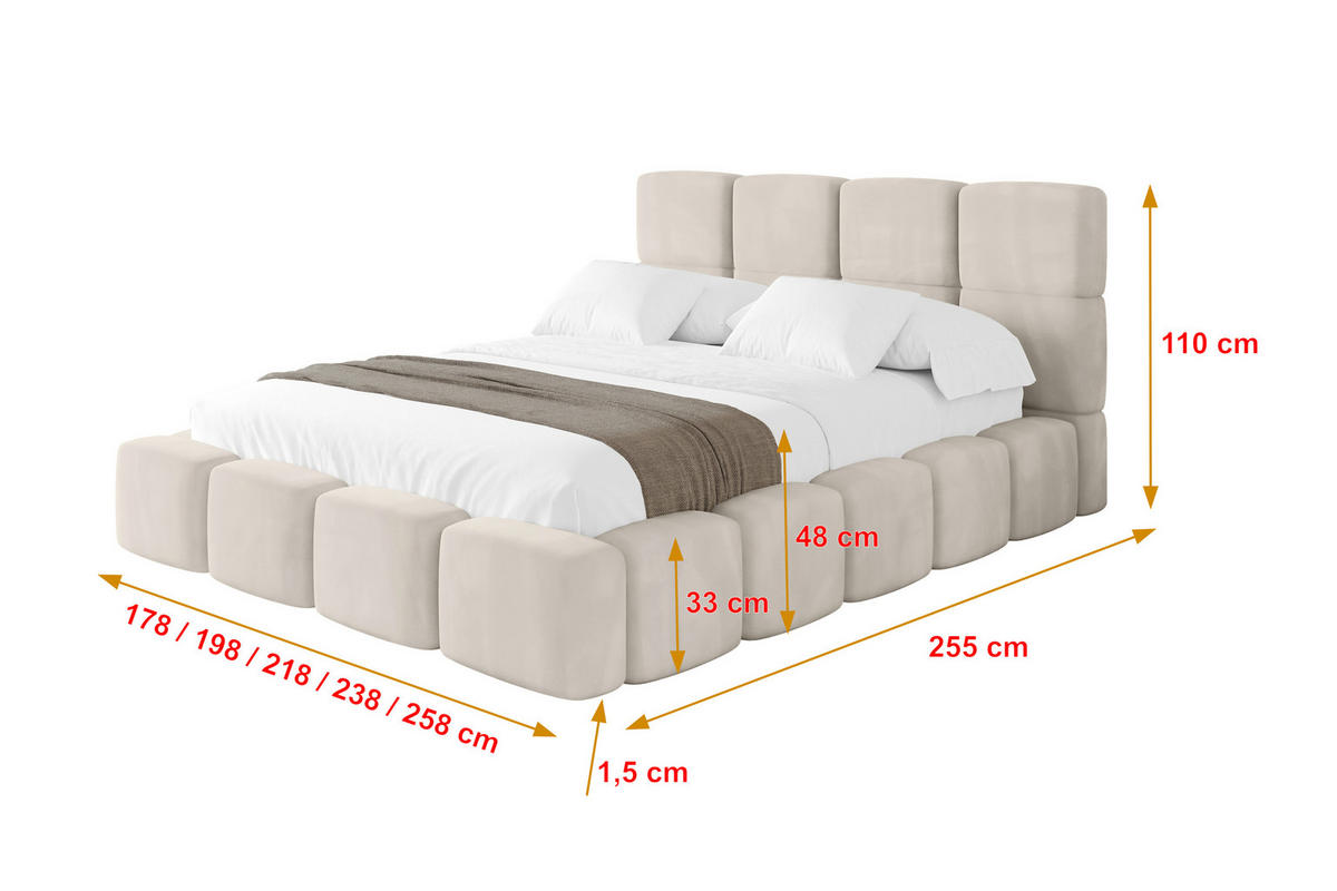 POLSTERBETT mit Bettkasten und Lattenrost, Bett mit Kopfteil, Boxbett ohne Matratze, Doppelbett mit Stauraum - NATA 120x200 Beige - Beige, Holzwerkstoff/Textil (120/200cm) - ALTDECOR