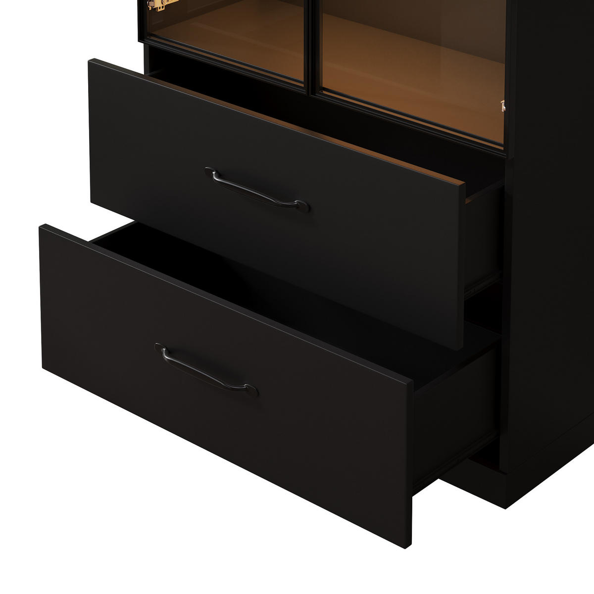 VITRINE 60cm Glas LED Aluminium 2 Türen Schubladen modern - Schwarz, Holzwerkstoff (60/160/40cm) - FLIEKS