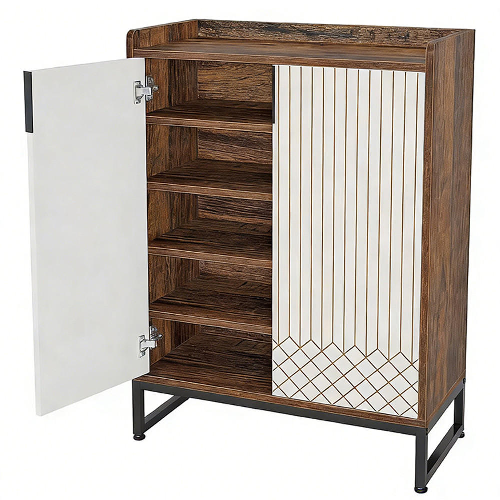 SCHUHSCHRANK, 5-stufig Holz mit Türen Organizer - Naturfarben, Naturmaterialien (75/105/35cm) - Kaket