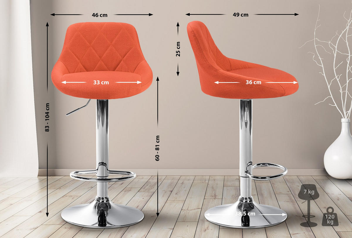 BARHOCKER Stoff orange - Chromfarben/Orange, Textil/Metall (46/83/49cm) - CLP