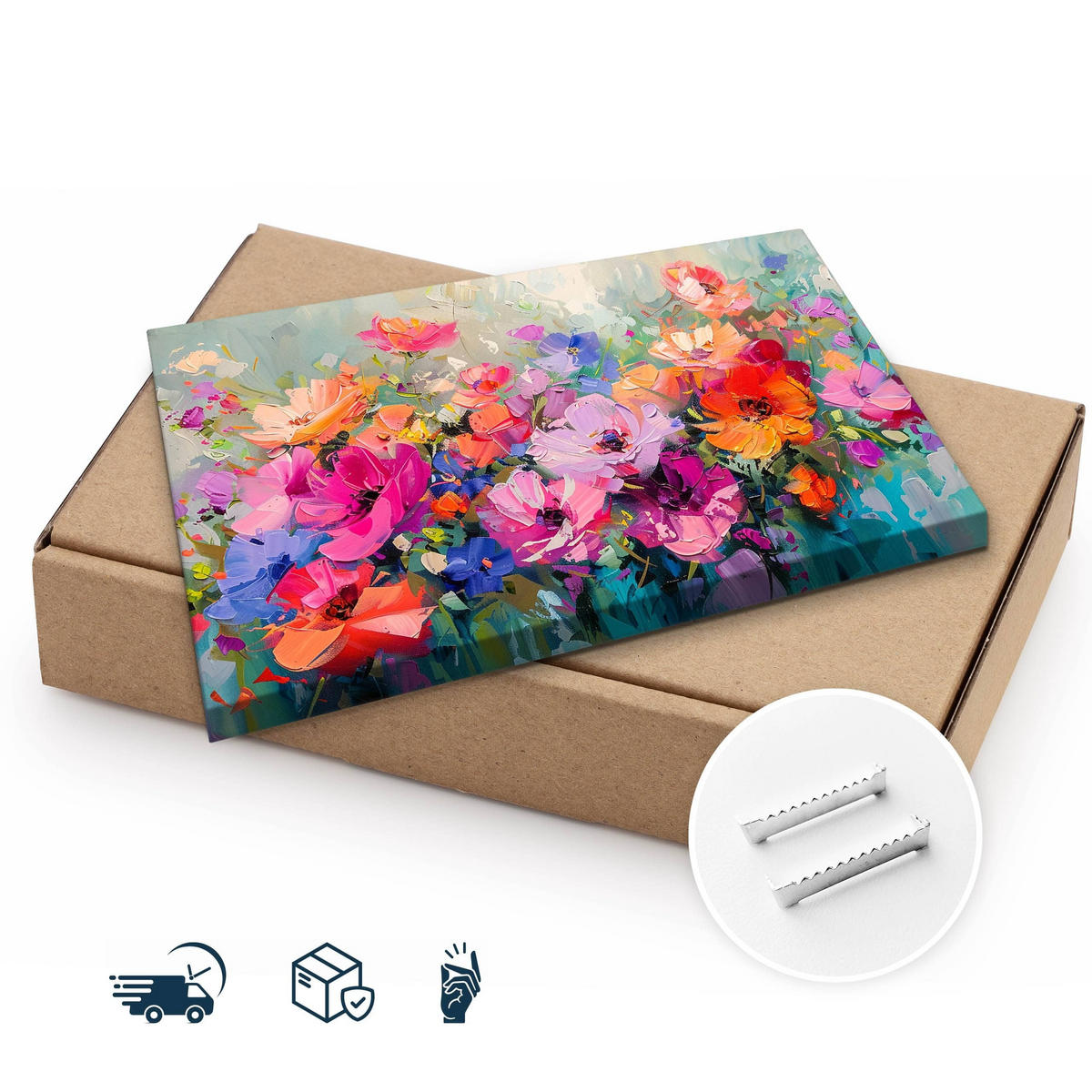 LEINWANDBILD Blumen Malarei Abstraktion 90x60 - Blau/Beige, Textil (90/60cm) - Muralo