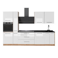 KÖK Fame-Line, Vit högblank/Goldkraft ek, 310 cm, AP Antracit - Honungsek/Vit högglans, Träbaserade material (310/206.8/60cm) - Vicco