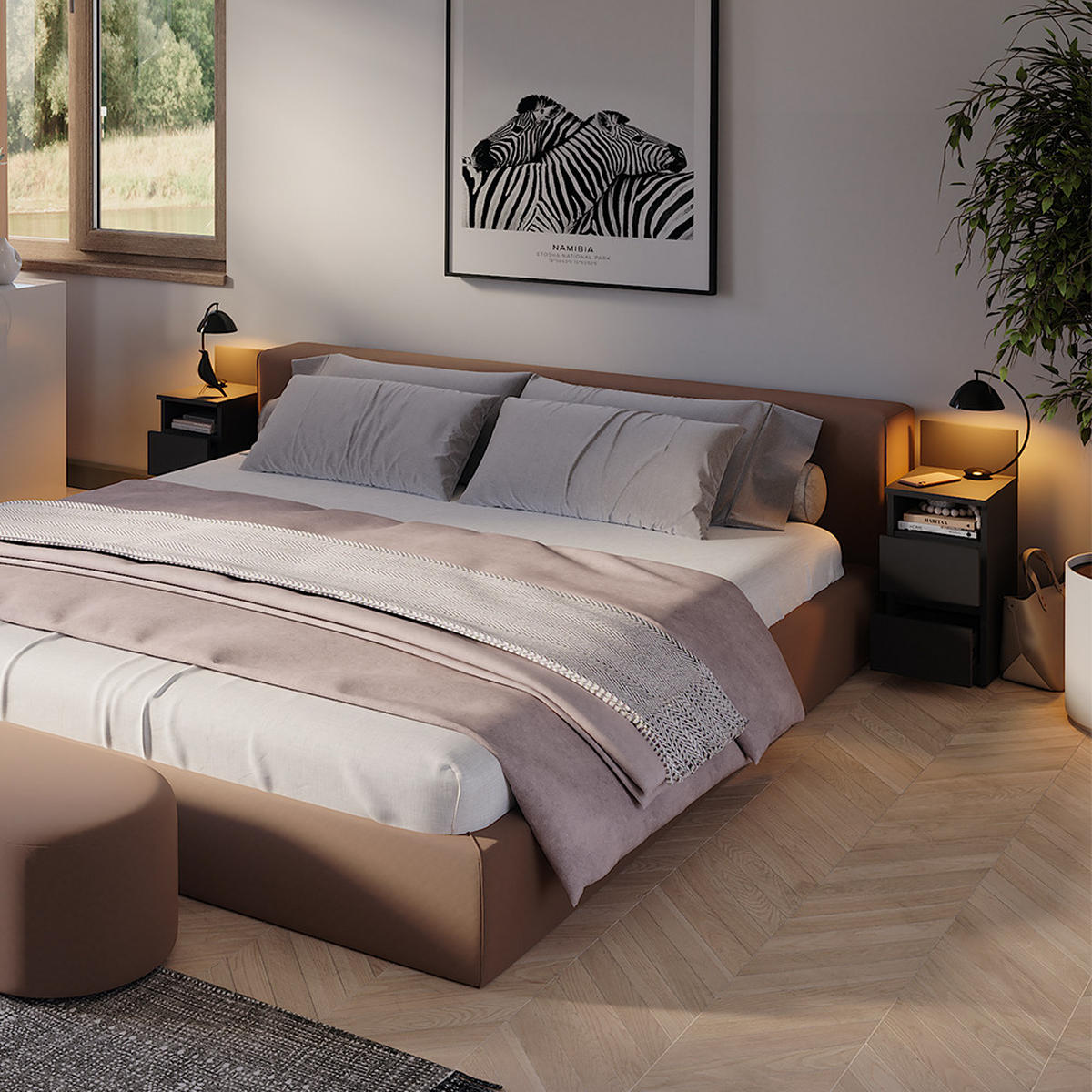 NACHTTISCH Monty Schwarz 25 x 59.1 cm mit 2 Schubladen - Schwarz, Holzwerkstoff (25/59.1/32.3cm) - Vicco