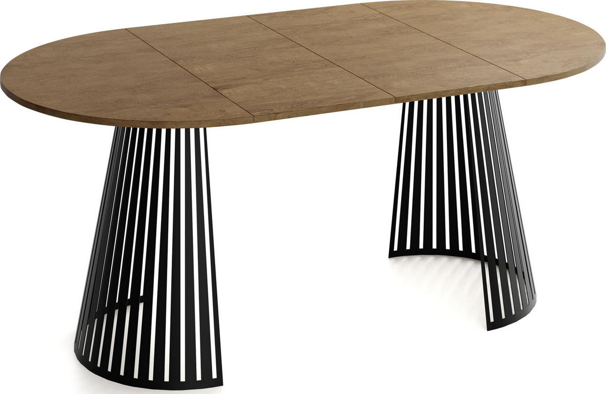 ESSTISCH Naro rund ausziehbar mit Schwarzem Lamellen-Metallgestell, Braun 120-200/120/76 cm - Alteiche/Schwarz, Holzwerkstoff/Metall (120/120/76cm) - WFL GROUP