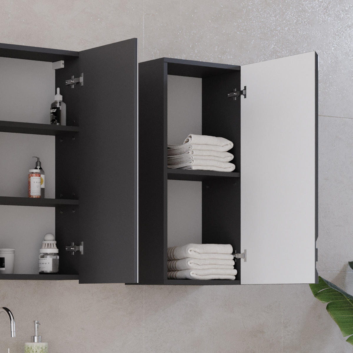 BADSCHRANK Fredd Anthrazit 77 x 36.4 cm - Schwarz Hochglanz/Anthrazit, Holzwerkstoff (77/36.4/23.5cm) - Vicco