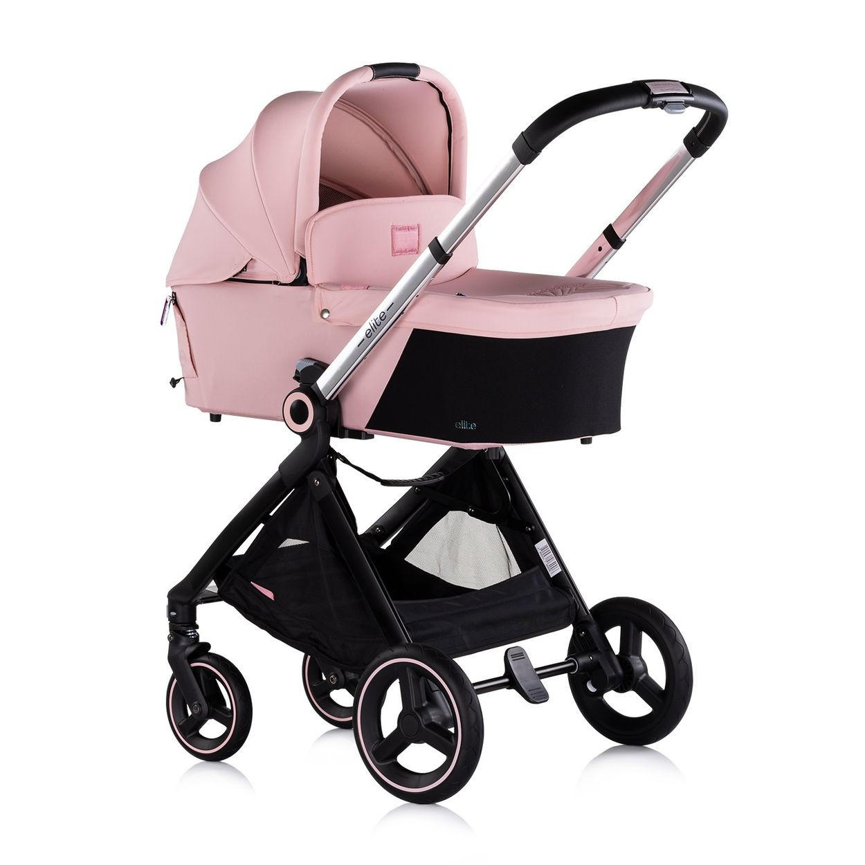 KINDERWAGEN Elite 3 in 1 pink i-Size Babyschale Sportsitz Babywanne Tasche - Pink/Rosa, Metall (75/58/111cm) - Chipolino