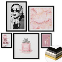 WANDBILDER 5er-Set - 50x50 cm & 20x30 cm & 40x60 cm Schwarzer Rahmen - Stilvolle pinkfarbene Accessoires - Schwarz, Kunststoff (40/60cm) - ArtPrintCave