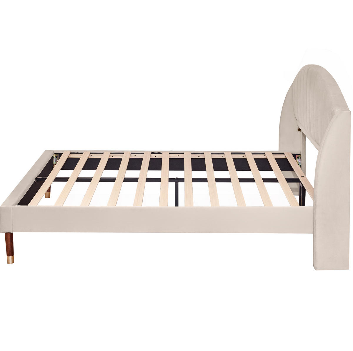 POLSTERBETT aus Samt 160x200 cm in Beige mit Lattenrost & Kopfteil - Beige, Textil (160/200cm) - Modfu