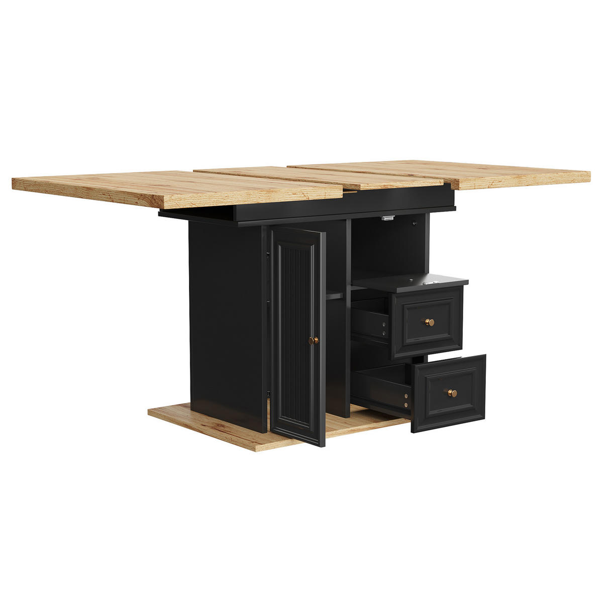 ESSTISCH 110-140/75/80 cm Natur aus MDF und Metall mit Stauraum - Hellbraun, Holzwerkstoff (110/80/75cm) - OKMYHOME
