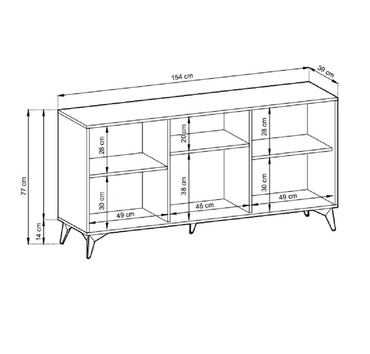 SIDEBOARD loft 154 cm Emerald - 3 Türen, Schwarz, Evoke Eiche - Schwarz/Braun, Holz (154/77/39cm) - Emporius