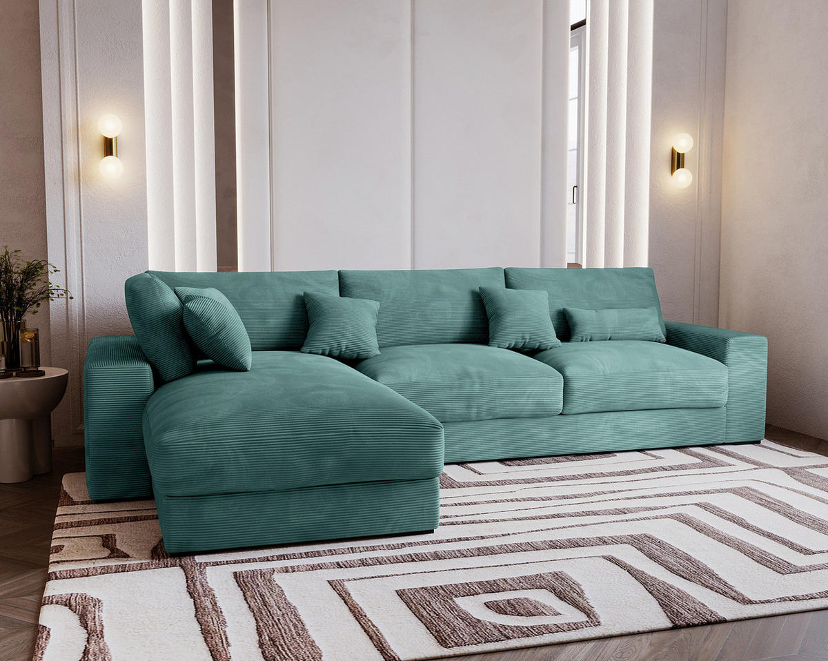 ECKSOFA mit Longchair - Blaugrau/Schwarz, Kunststoff/Textil (340/205cm) - home24