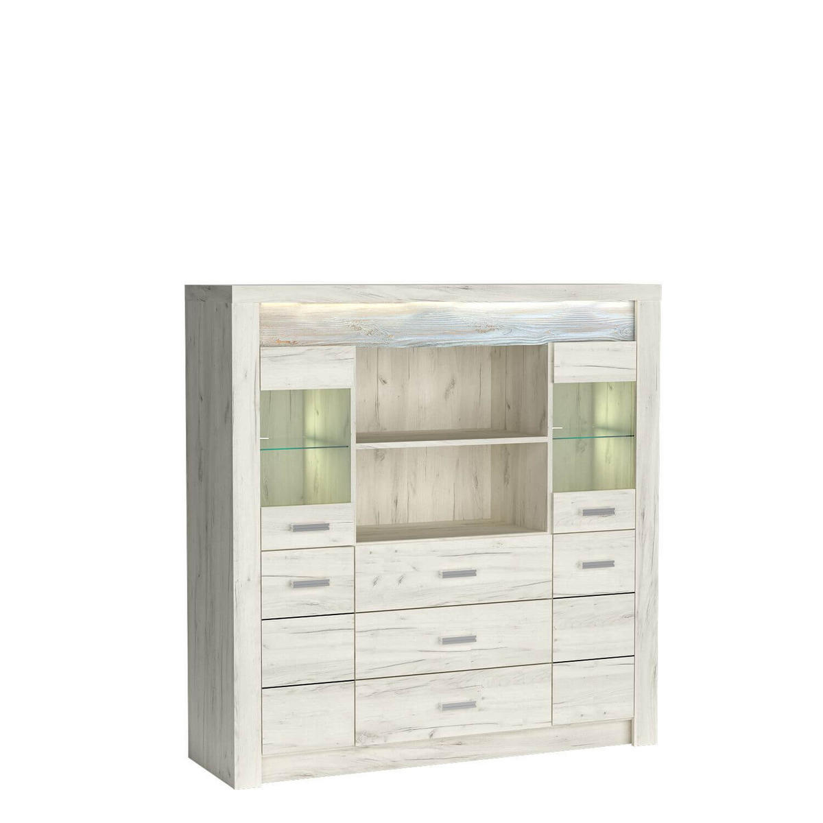 VITRINENKOMMODE Indianapolis I-22 137 x 141,5 x 42 cm Kraft Weiß - Weiß, Holzwerkstoff/Metall (137/141.5/42cm) - Koseto