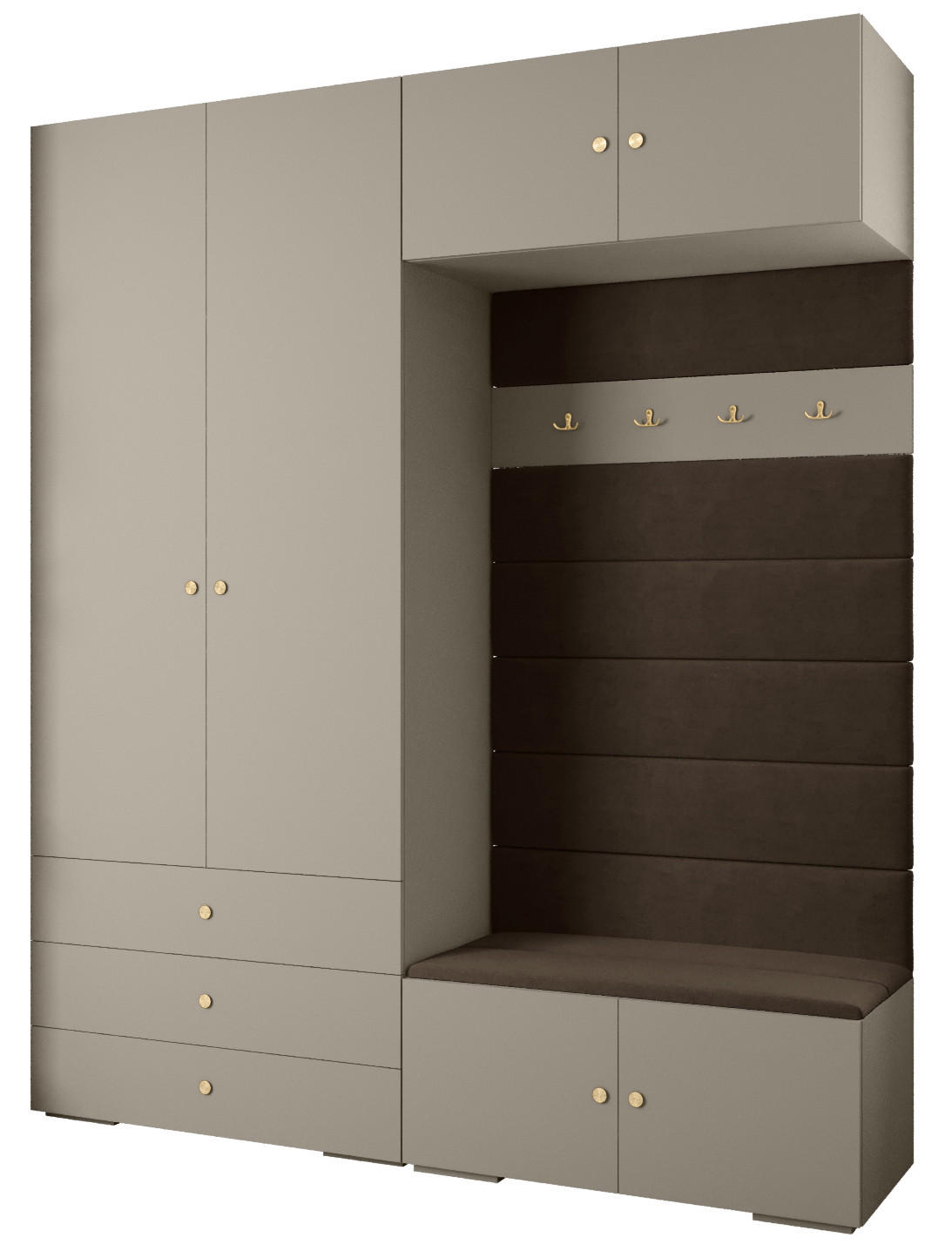 Abiks Möbel Garderoben-Set Kaschmir, Braun, Gold 200x236.7x47 cm