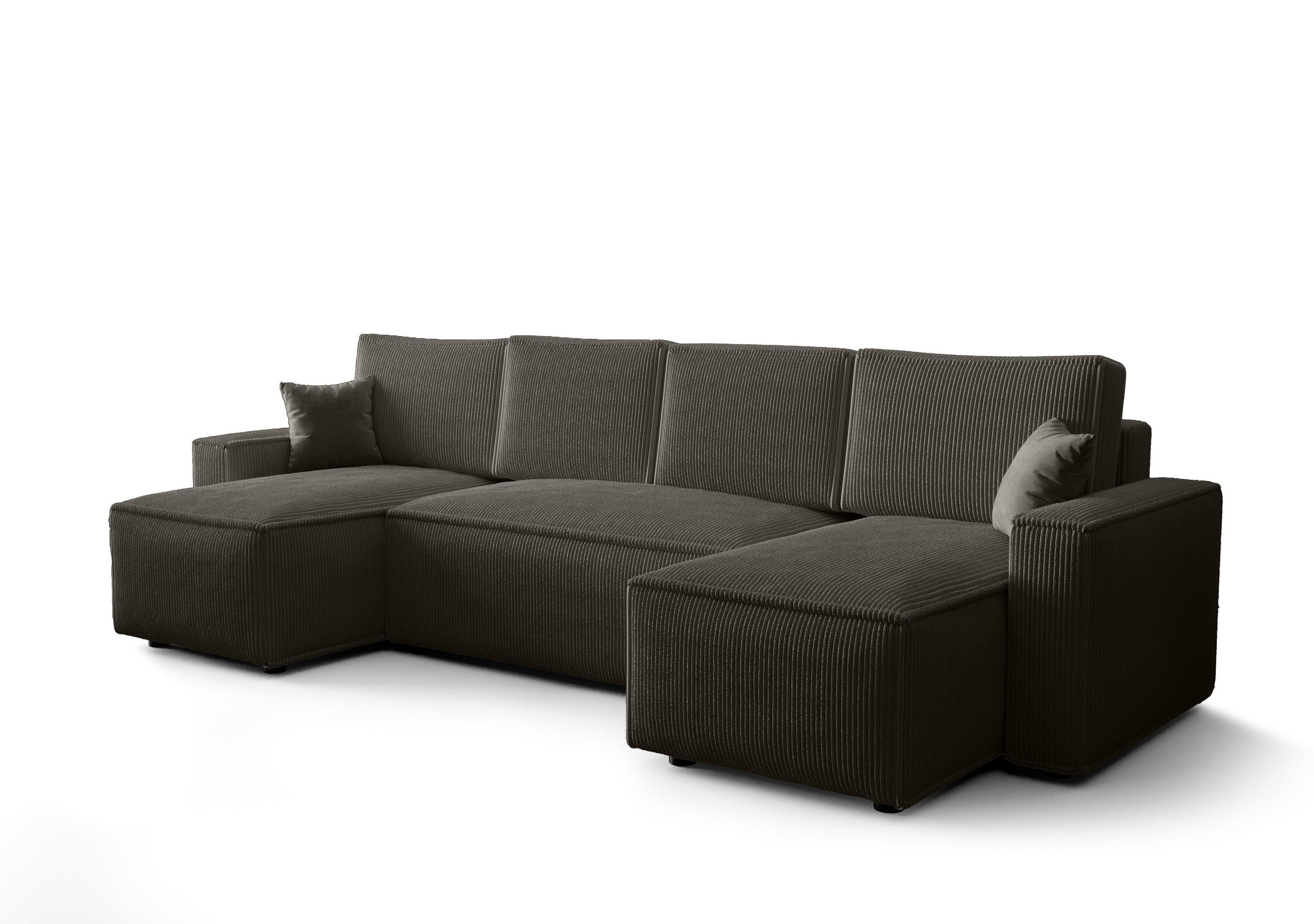WOHNLANDSCHAFT U AMBRO Poso 22 mit Schlaffunktion U-Form, Sofa mit Stauraum - Dunkelgrau, Textil (300/85/143cm) - Bedante