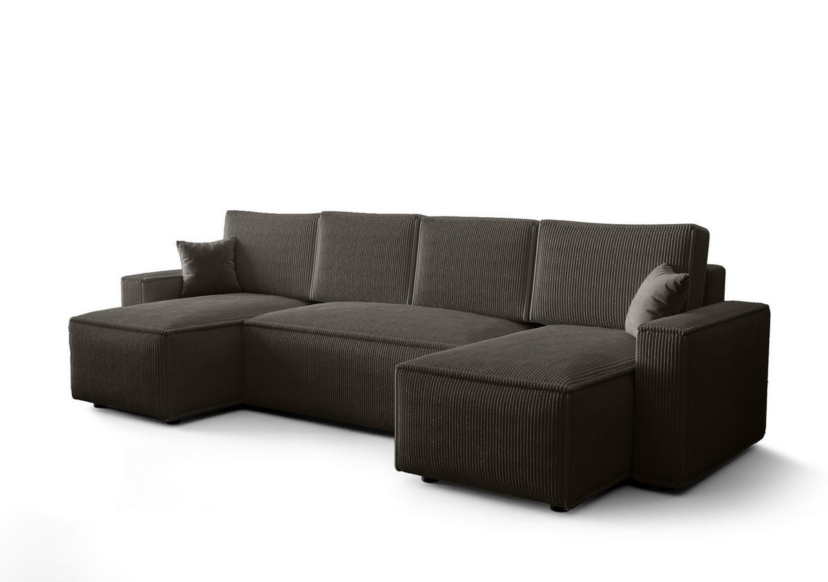 WOHNLANDSCHAFT U AMBRO Poso 22 mit Schlaffunktion U-Form, Sofa mit Stauraum - Dunkelgrau, Textil (300/85/143cm) - Bedante