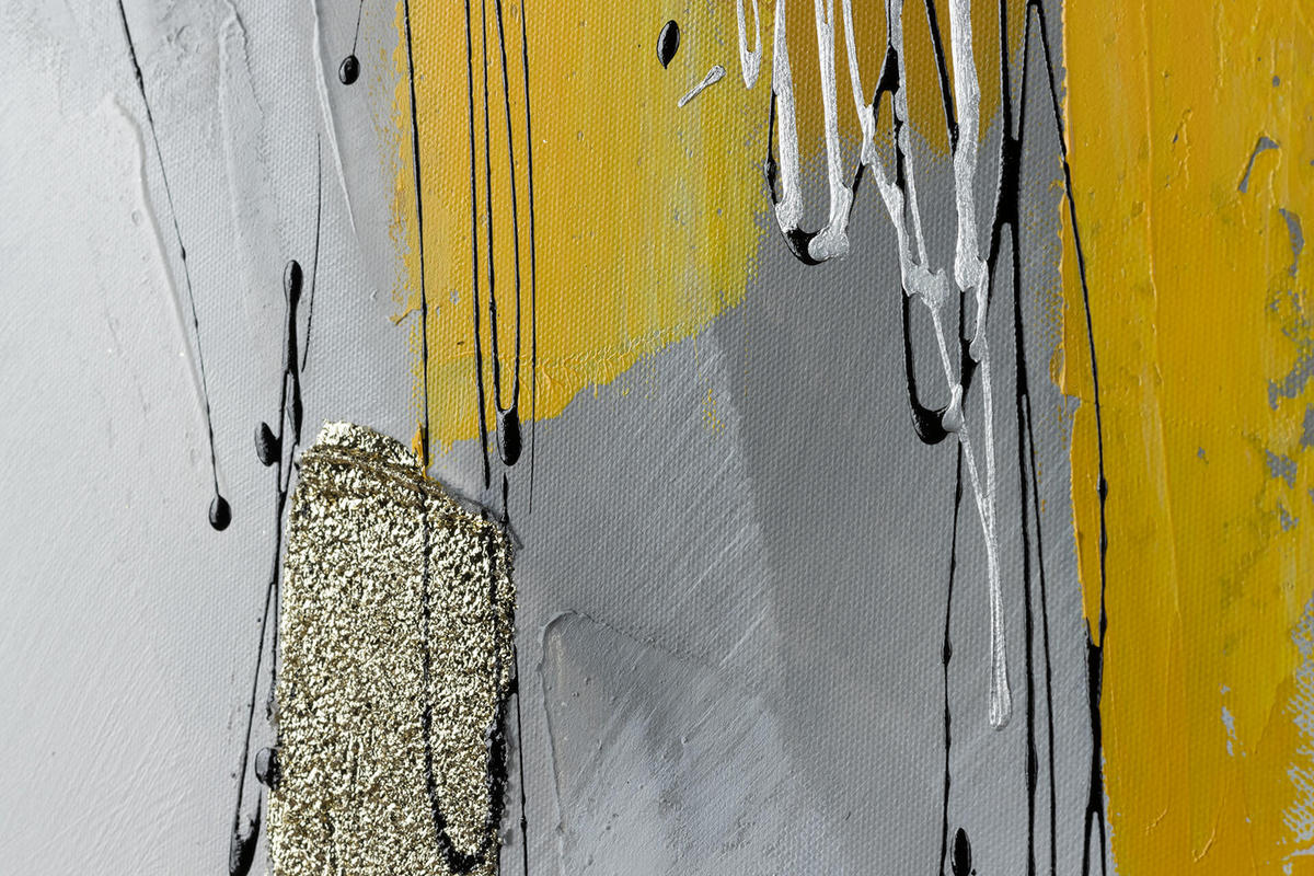 ACRYLBILD HANDGEMALT 150/50 cm - Gelb/Silberfarben, Holz/Textil (150/50cm) - KUNSTLOFT