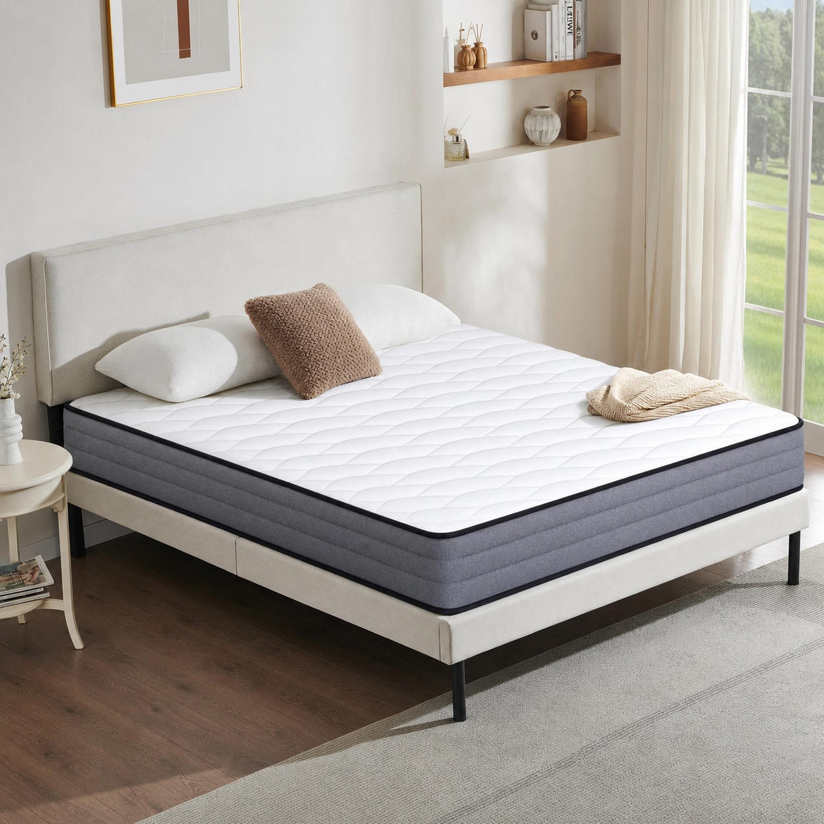 TASCHENFEDERKERNMATRATZE 120/200 cm Weiß + Grau 23 cm hoch, Härtegrad H3, 7 Zonen Matratze - Weiß, Textil (120/200cm) - Oxeza