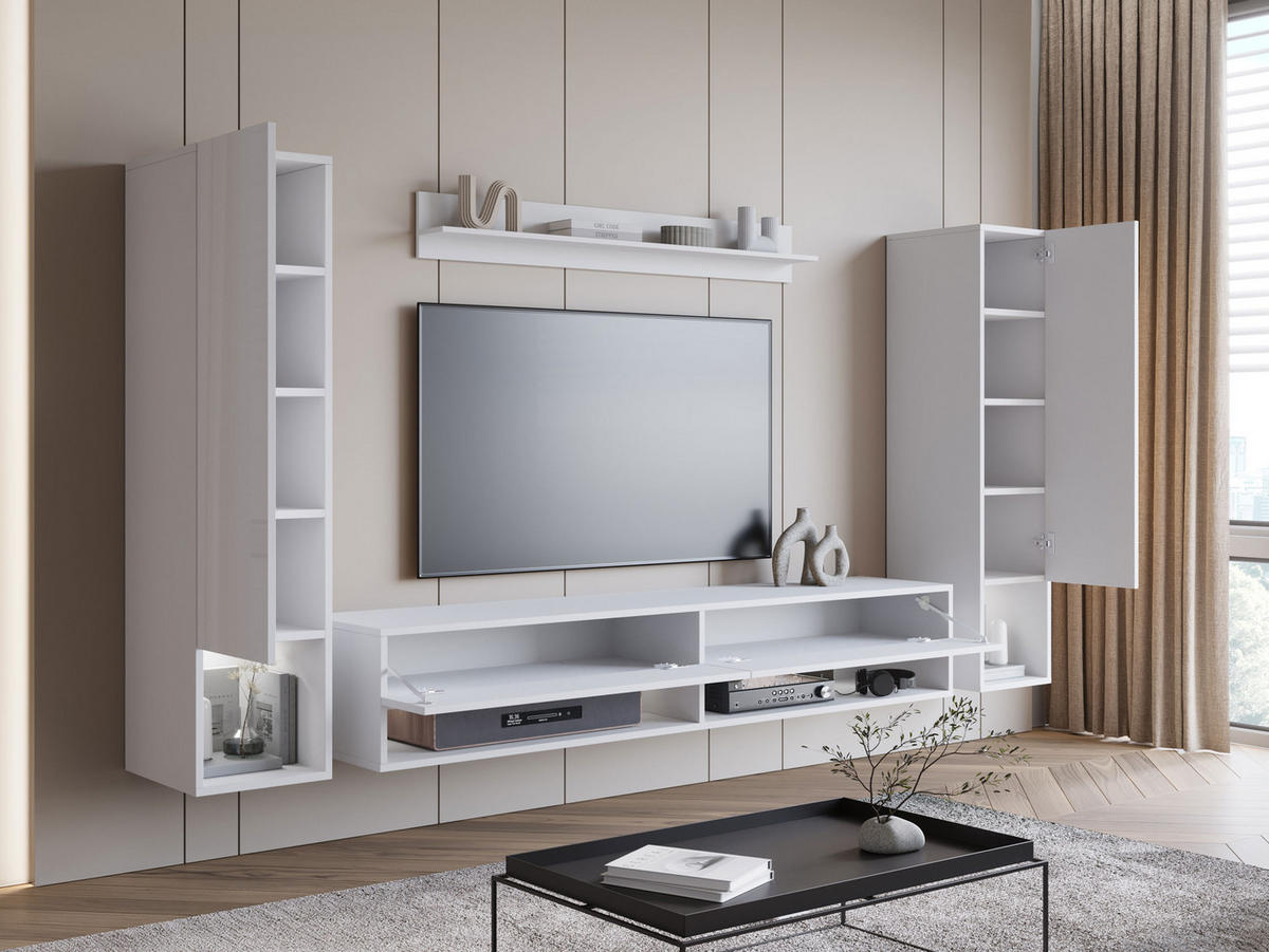 WOHNWAND Amadeo II mit weißer LED Beleuchtung - Schwarz, Holzwerkstoff (30/130/33cm) - MIRJAN24