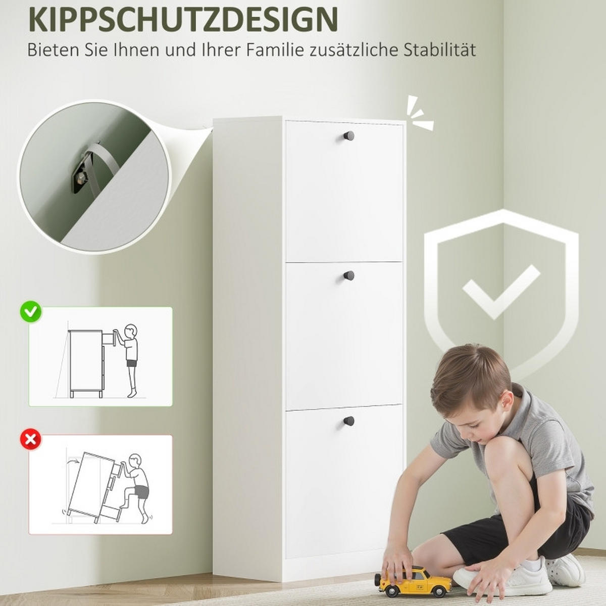 SCHUHSCHRANK 47/26/120 cm in Weiß mit 3 Klappen und verstellbaren Fächern - Weiß, Holz (47/120/26cm) - Flora Grace