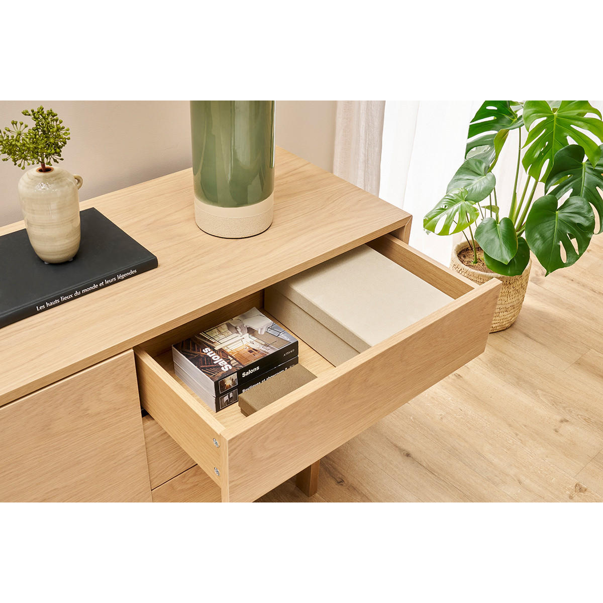 SIDEBOARD Skandinavisch Helles Holz 195 cm SID - Eiche Bianco, Holz (45/72.5/195.5cm) - Miliboo