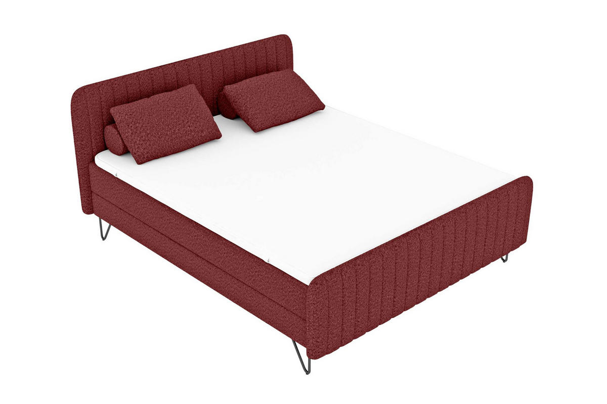 BOXSPRINGBETT LUCIO Bouclé-Stoff Rot 160/200 cm - Rot/Schwarz, Textil/Metall (160/200cm) - 99rooms