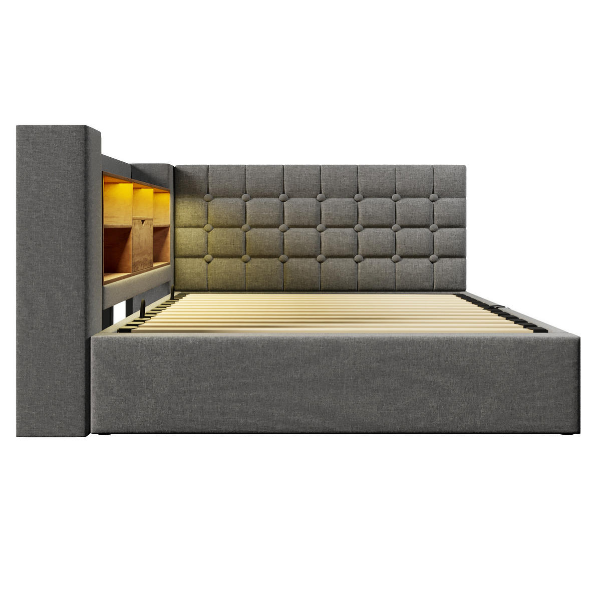 ČALÚNENÁ posteľ 140/190 cm s LED osvetlením, hydraulickým úložným priestorom a L-kovým čelom, Sivá - sivá, textil (140/190cm) - Redom